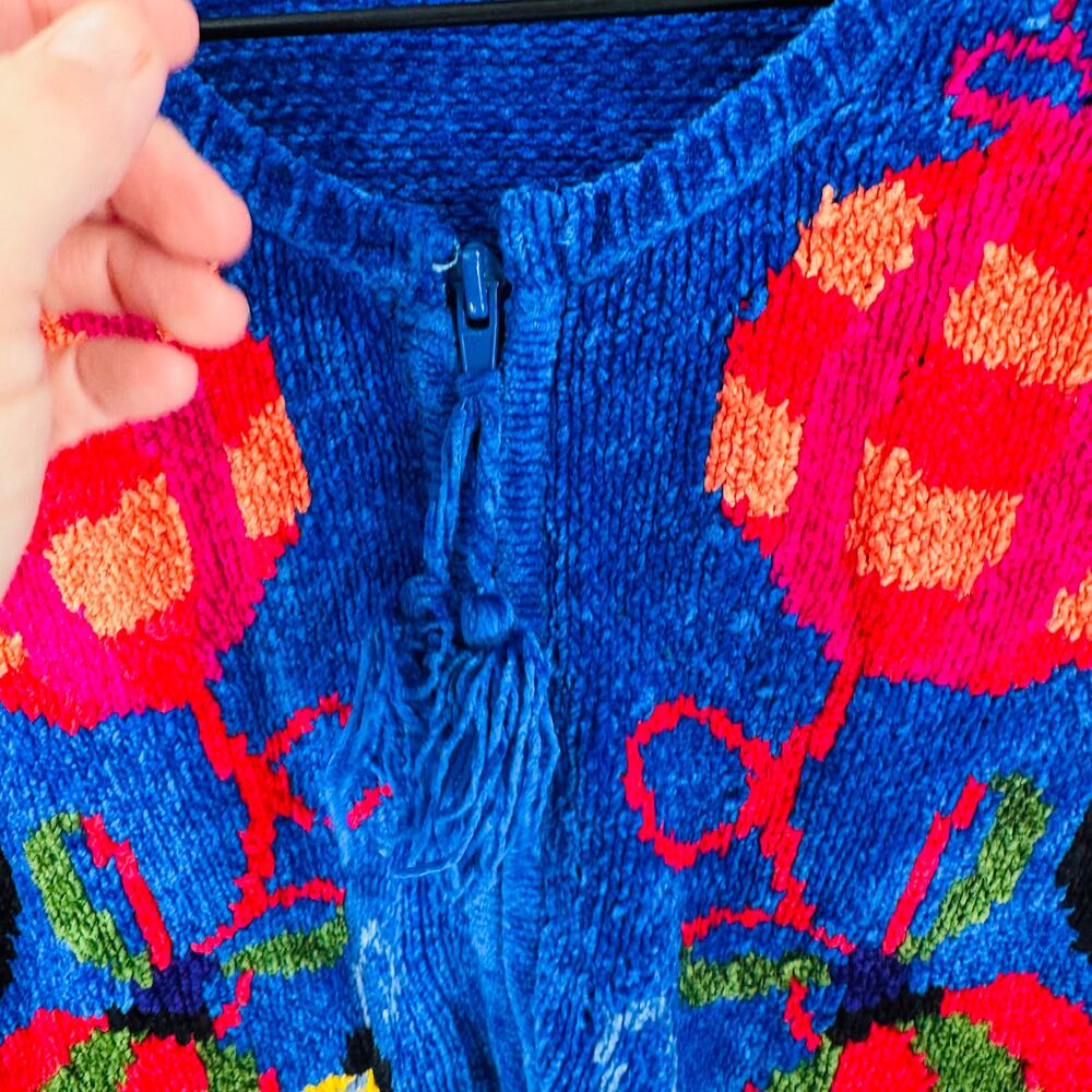 Vintage Eagle's Eye‎ Christmas Ornament Chenille Cardigan Royal Blue Size M - Picture 5 of 6
